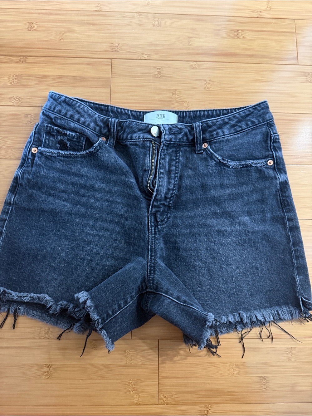 BKE Black Frayed denim shorts